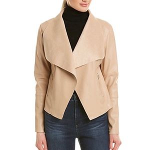 Tan Bagatelle Faux Leather Drape Jacket